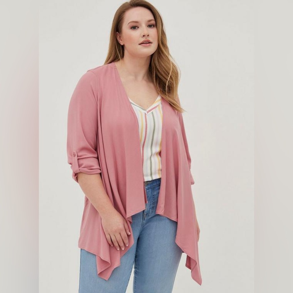 torrid Dusty Rose Draped Open-Front Cardigan